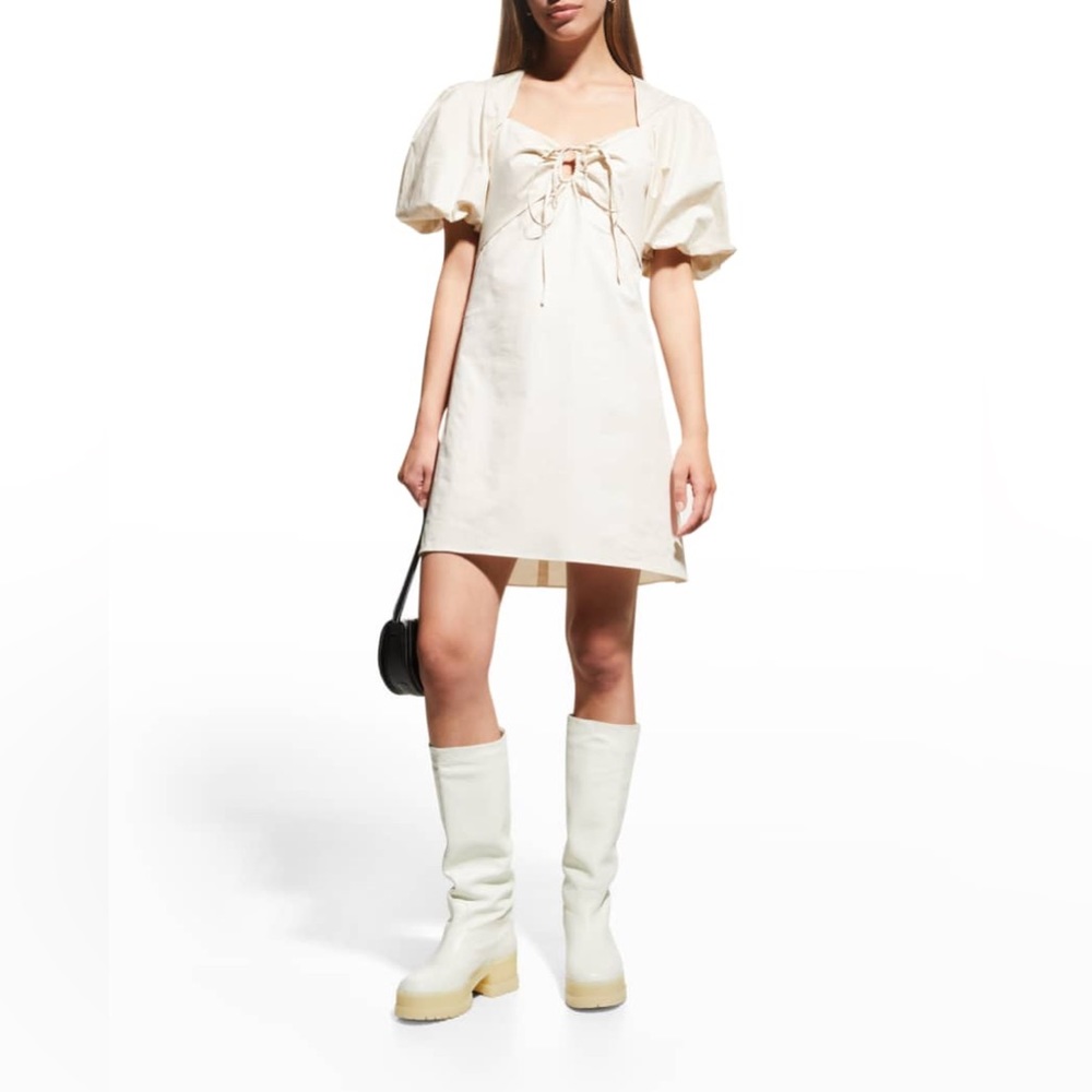 FRAME Puffed Sleeve Cut Out Tie Mini Dress New With Tags
